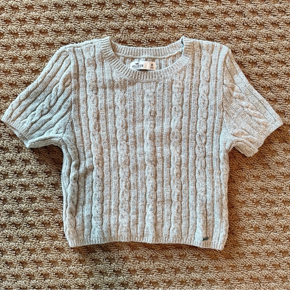 Hollister Light Gray Cable Knit Crop Sweater